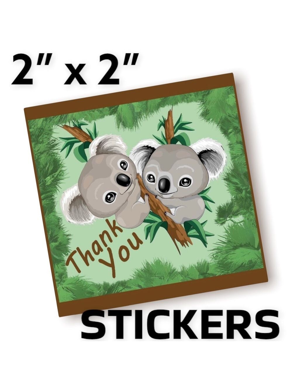 100 (2x2 Inch) Square Stickers, Koala Bears High Gloss, Thank You